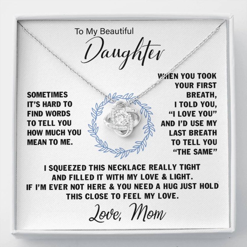 TO MY BEAUTIFUL DAUGHTER - LOVE, MOM | Love Knot Necklace - Image 1