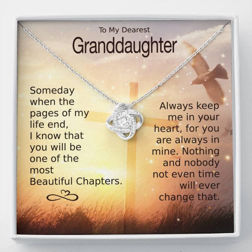 To My Granddaughter - Heart Melt Message | Love Knot Necklace - Image 1