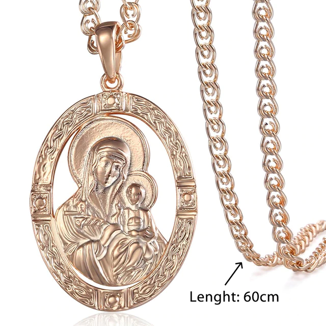 0 variant virgin mary pendant 585 rose gold necklace for women men prayer jesus charm snail link chain 50cm wholesale jewelry gifts gp194