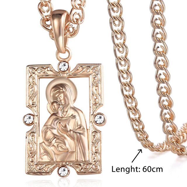 1 variant virgin mary pendant 585 rose gold necklace for women men prayer jesus charm snail link chain 50cm wholesale jewelry gifts gp194