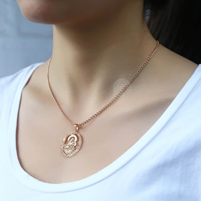 2 main virgin mary pendant 585 rose gold necklace for women men prayer jesus charm snail link chain 50cm wholesale jewelry gifts gp194