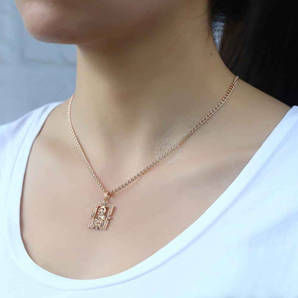 3 main virgin mary pendant 585 rose gold necklace for women men prayer jesus charm snail link chain 50cm wholesale jewelry gifts gp194