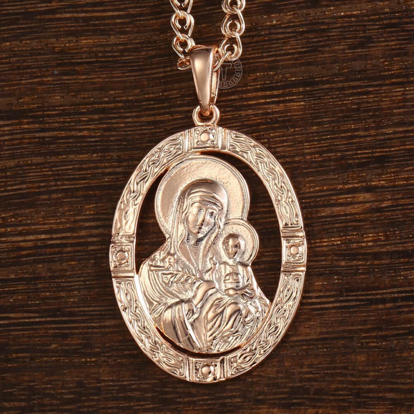5 main virgin mary pendant 585 rose gold necklace for women men prayer jesus charm snail link chain 50cm wholesale jewelry gifts gp194