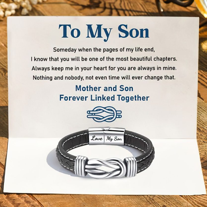 “Mother And Son Forever Linked Together" Braided Leather Bracelet - Image 2