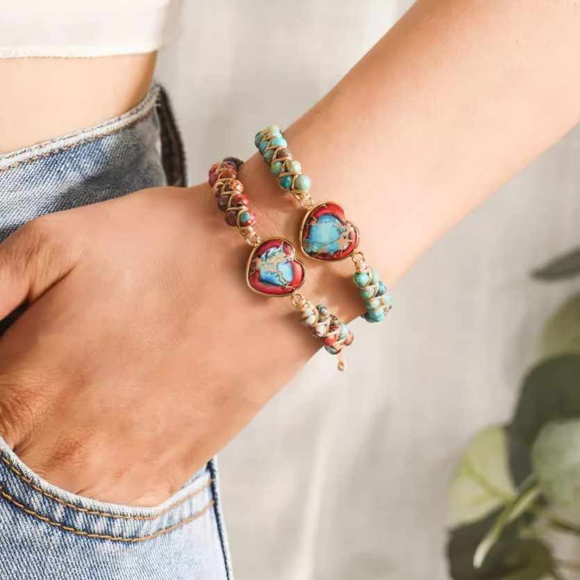 To My Granddaughter Love You Forever Jasper Heart Bracelet - Image 5