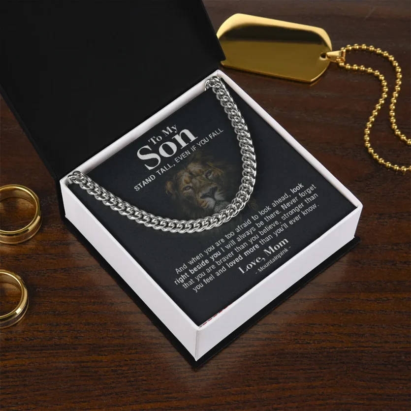 To My Son - Stand Tall, Even If You Fall | Cuban Link Chain Necklace - Image 2