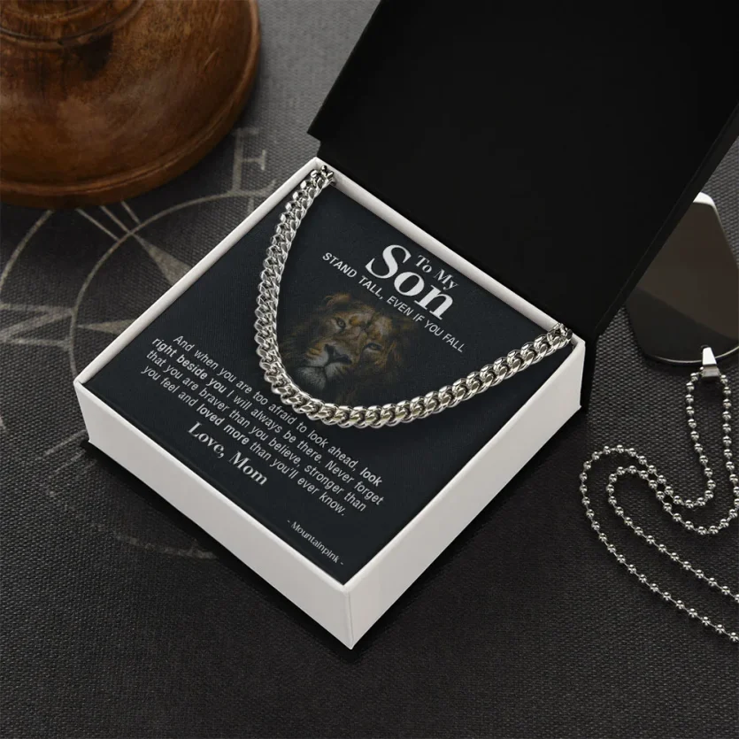 To My Son - Stand Tall, Even If You Fall | Cuban Link Chain Necklace - Image 3
