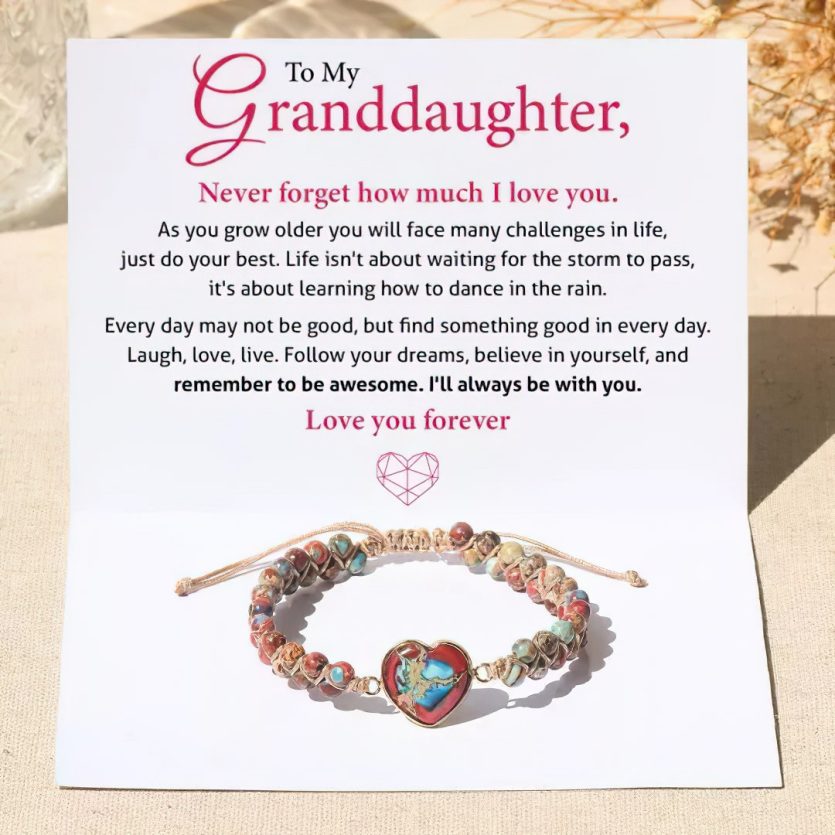 To My Granddaughter Love You Forever Jasper Heart Bracelet - Image 1