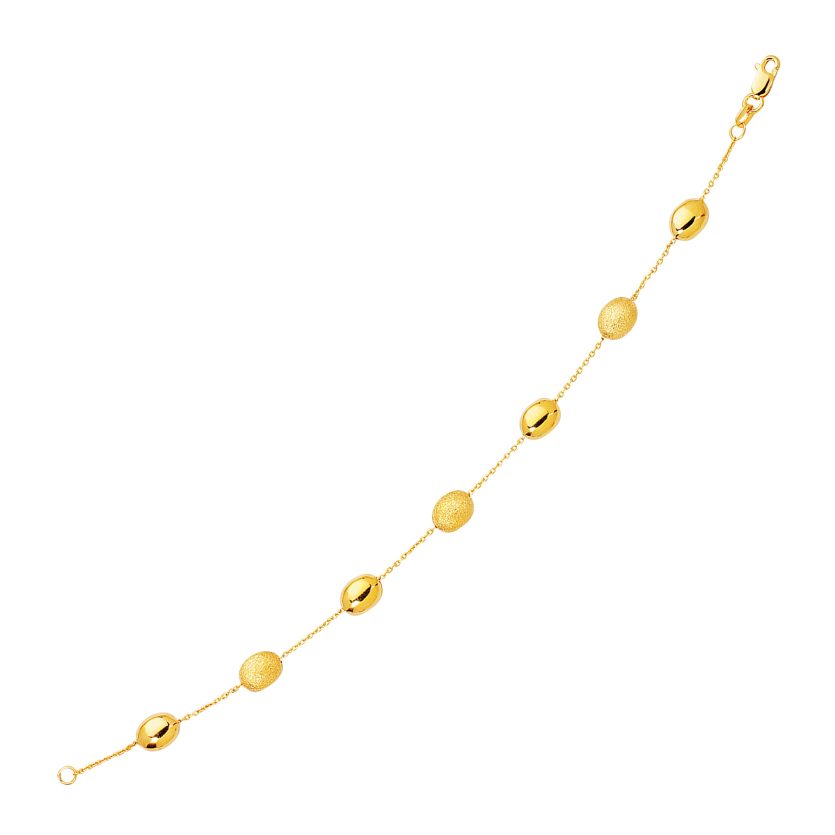 14k Yellow Gold Bracelet with Textured and Polished Pebble Stations (6.35 mm) - Image 1