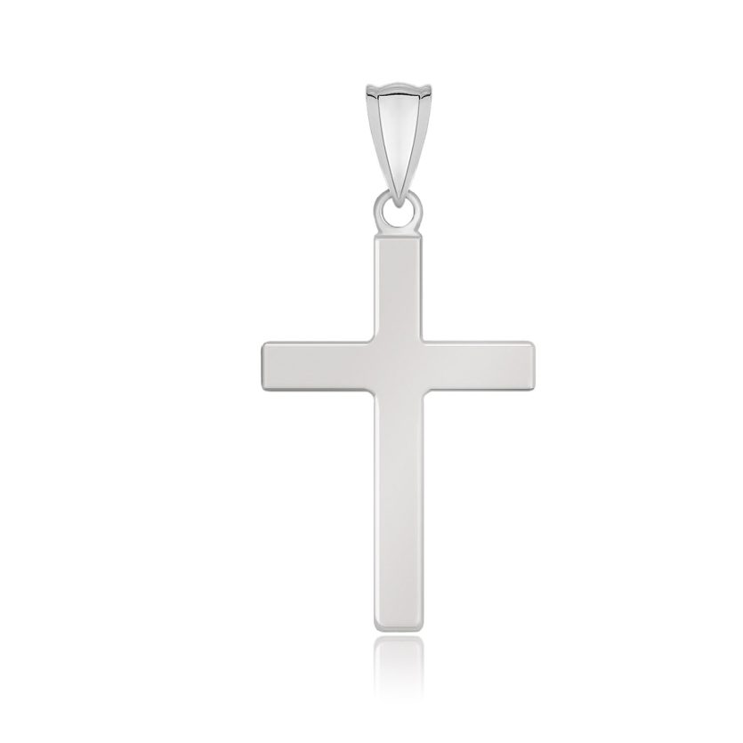 14k White Gold Flat Design Cross Pendant - Image 1