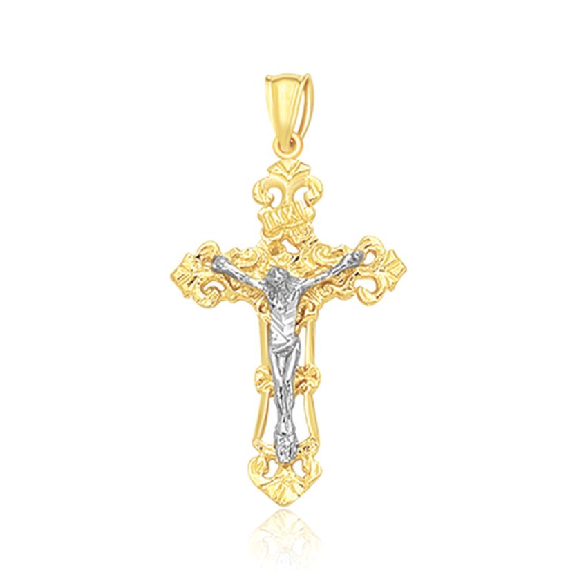 14k Two Tone Gold Cross Pendant - Image 1