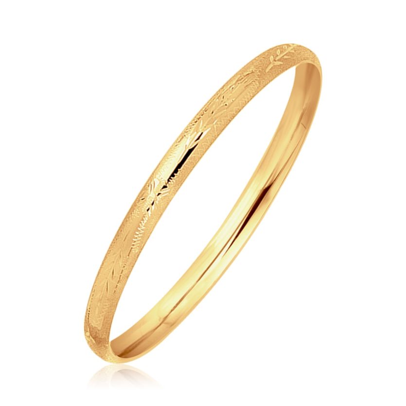 14k Yellow Gold Dome Style Childrens Bangle with Diamond Cuts (5.50 mm) - Image 1