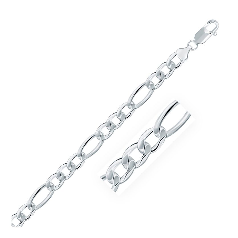 Rhodium Plated Sterling Silver Figaro Style Chain (8.10 mm) - Image 1