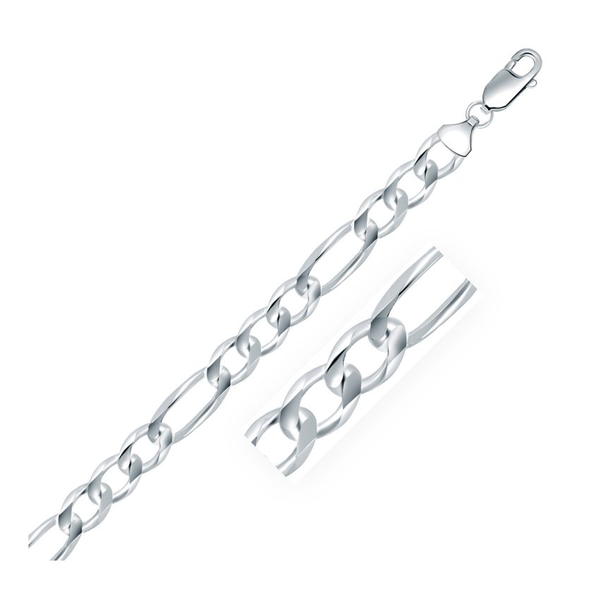 Rhodium Plated 8.8mm Sterling Silver Figaro Style Chain (8.80 mm) - Image 1