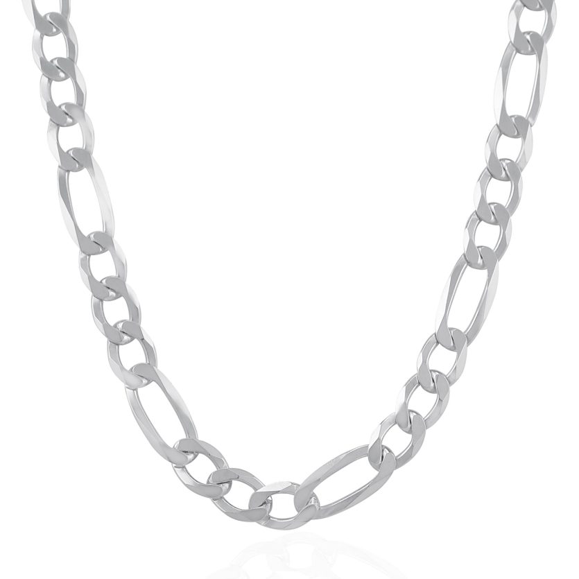 Rhodium Plated 8.8mm Sterling Silver Figaro Style Chain (8.80 mm) - Image 2