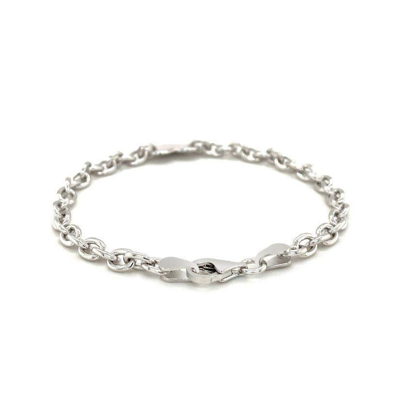 Sterling Silver Rhodium Plated Chain Bracelet with a Flat Heart Station(5.00 mm) - Image 3