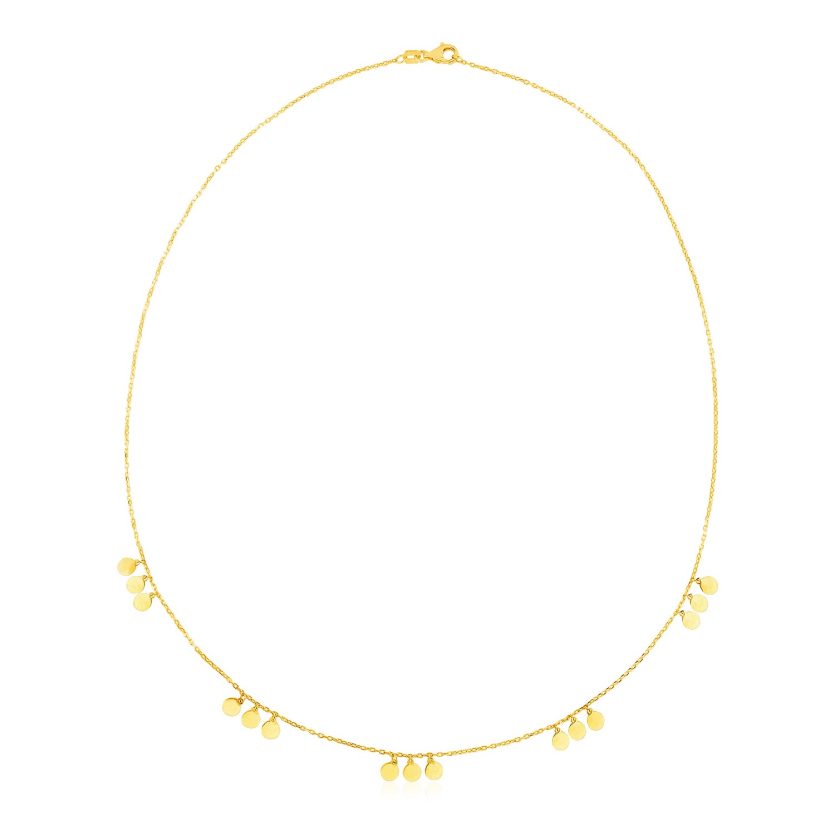 14k Yellow Gold Necklace with Circle Dangle Stations - Image 1