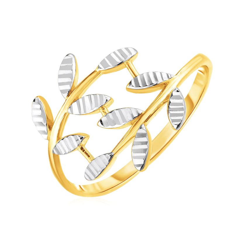 14k Two Tone Gold Crossover Ring with Textured Leaves(1.50 mm) - Image 1