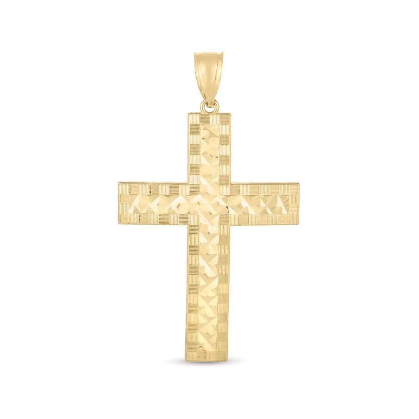 14k Yellow Gold High Polish Diamond Cut Cross Pendant - Image 1