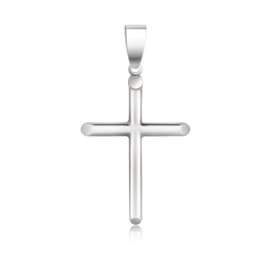 14k White Gold Slim Cross with Tapered Ends Pendant - Image 1