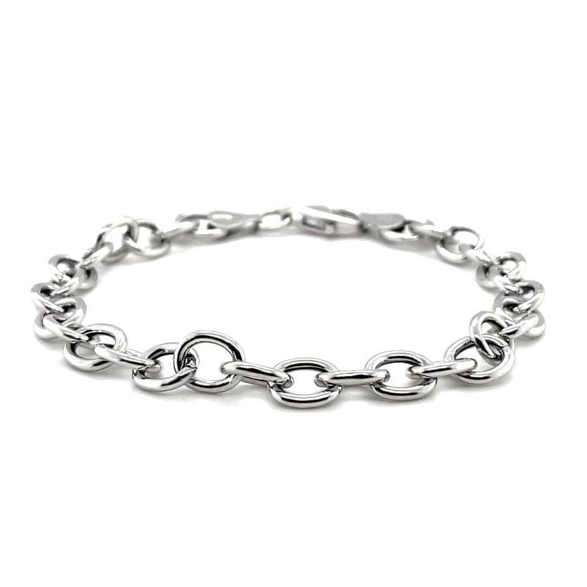 Sterling Silver Rhodium Plated Fancy Charm Bracelet (6.70 mm) - Image 2