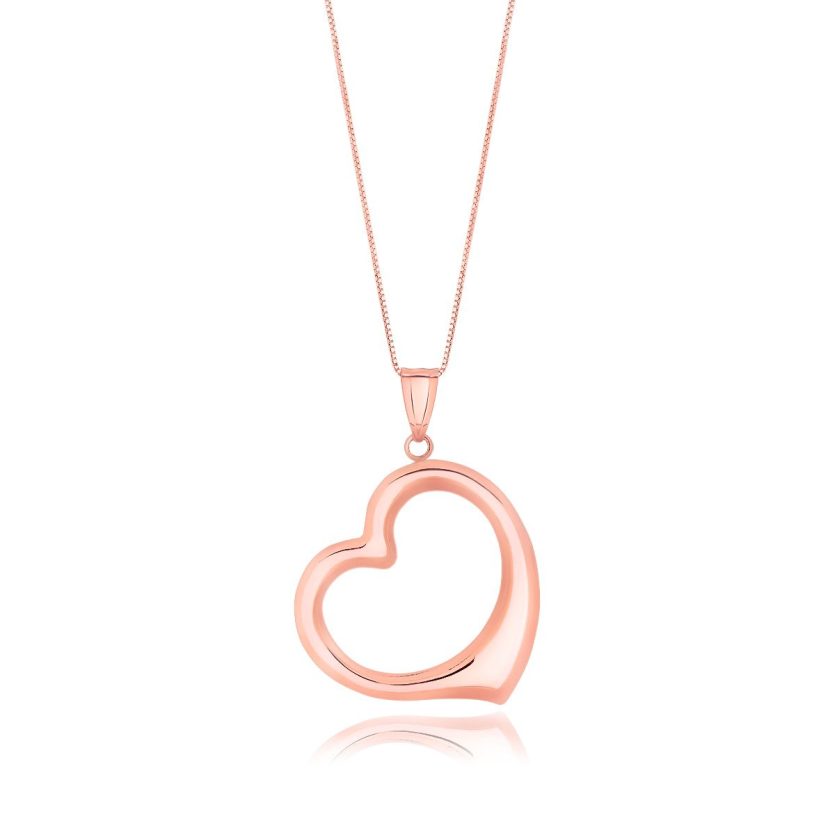 14k Rose Gold Floating Heart Drop Pendant - Image 1