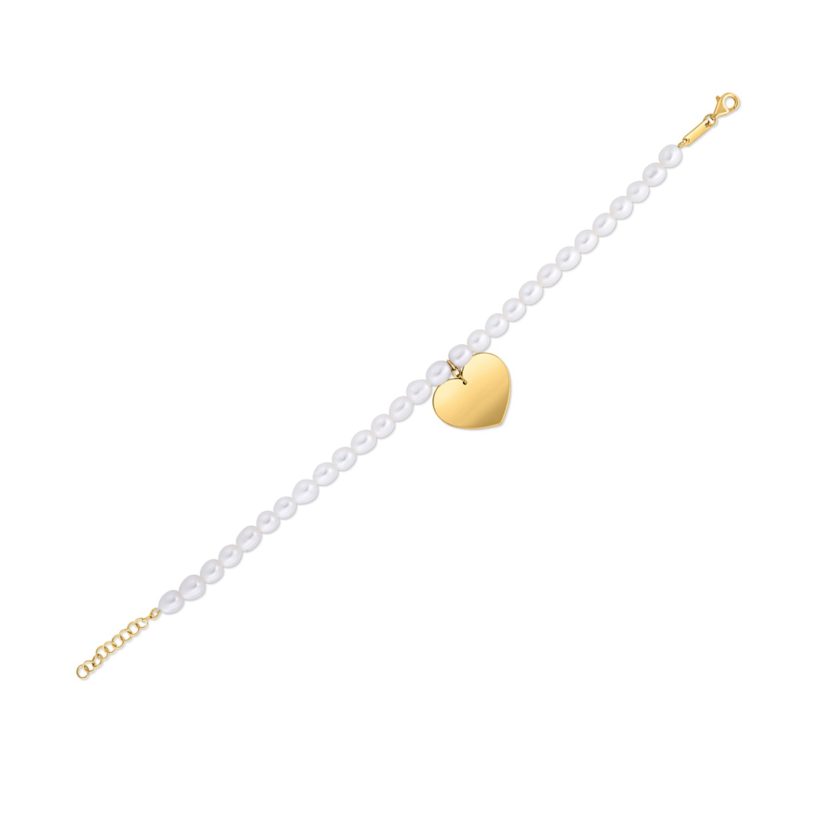 14k Yellow Gold Pearl Heart Charm Bracelet - Image 1