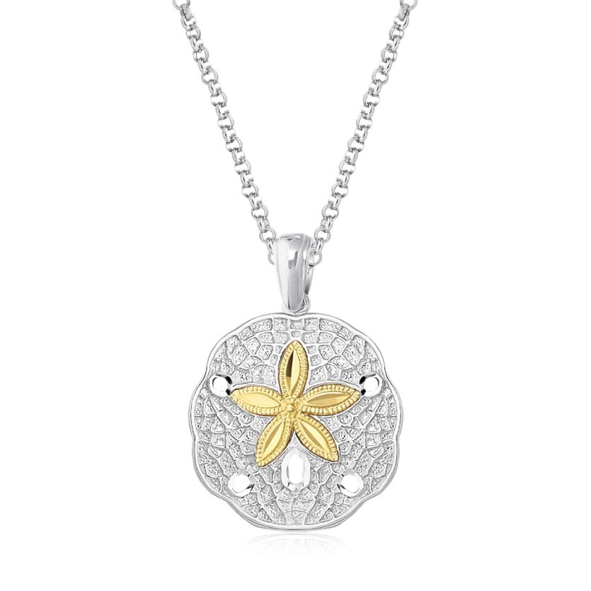Designer Sterling Silver and 14k Yellow Gold Sand Dollar Pendant - Image 1