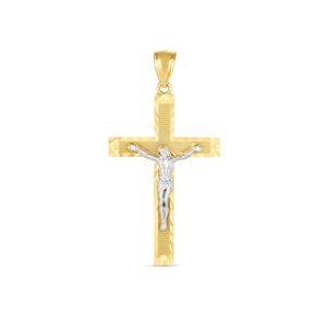 14k Two Tone Gold High Polish Diamond Cut Cross Pendant