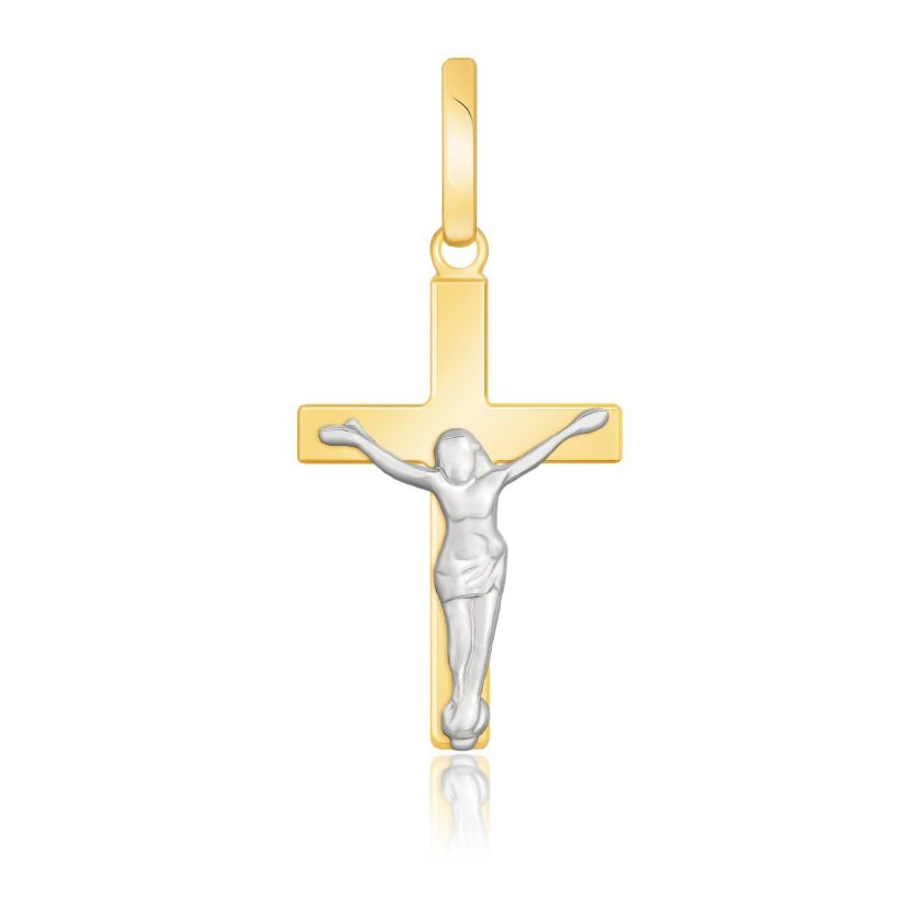 14k Two Tone Gold Crucifix Motif Pendant - Image 1