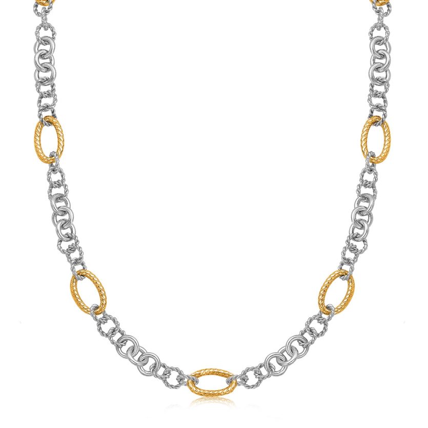 18k Yellow Gold and Sterling Silver Rhodium Plated Multi Style Chain Necklace - Image 1
