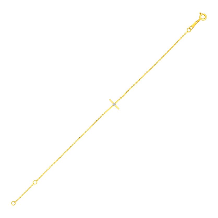 14k Yellow Gold 5 1/2 inch Childrens Bracelet with Cross (1.00 mm) - Image 1