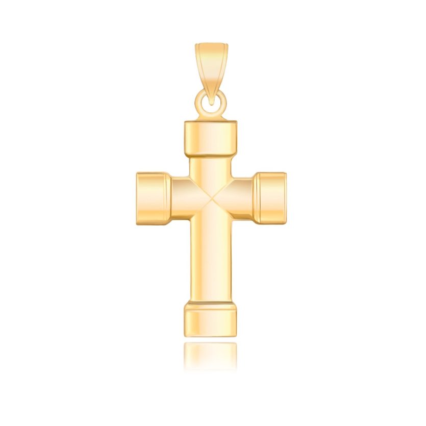 14k Yellow Gold Cross Pendant with Block Like Ends - Image 1