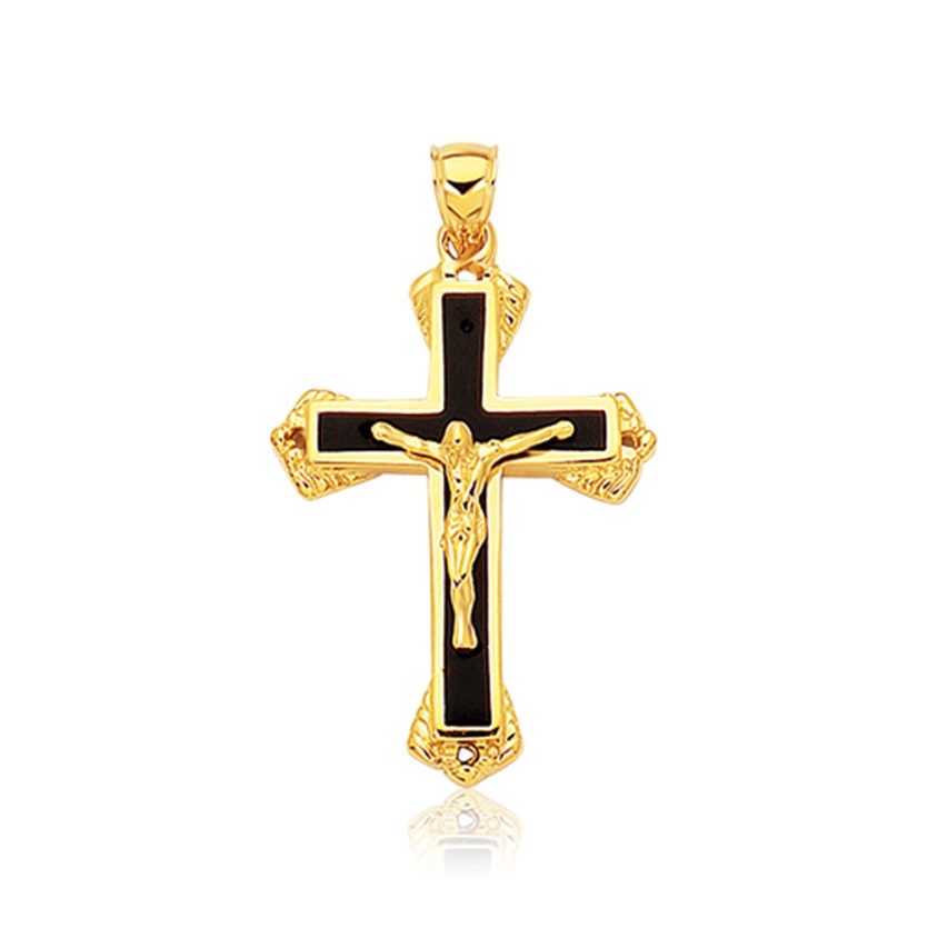 14k Yellow Gold Black Onyx Cross Pendant - Image 1