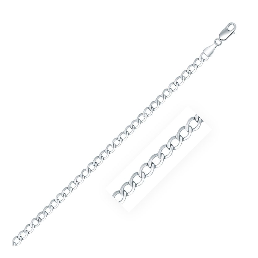Rhodium Plated 3.7mm Sterling Silver Curb Style Chain (3.70 mm) - Image 1