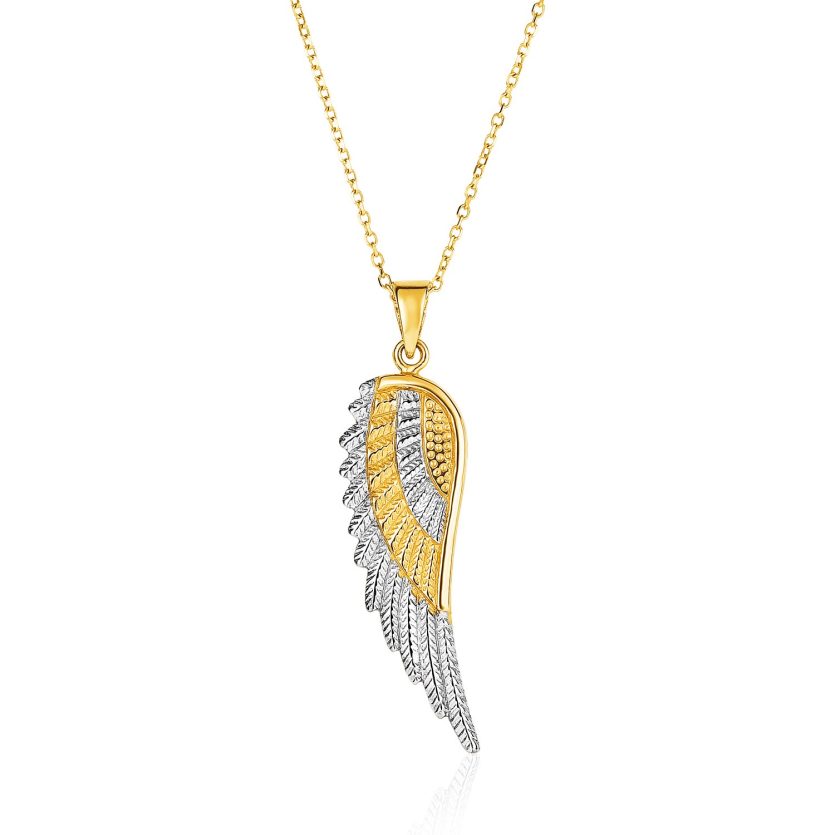 14k Two-Tone Yellow and White Gold Angel Wing Pendant - Image 1