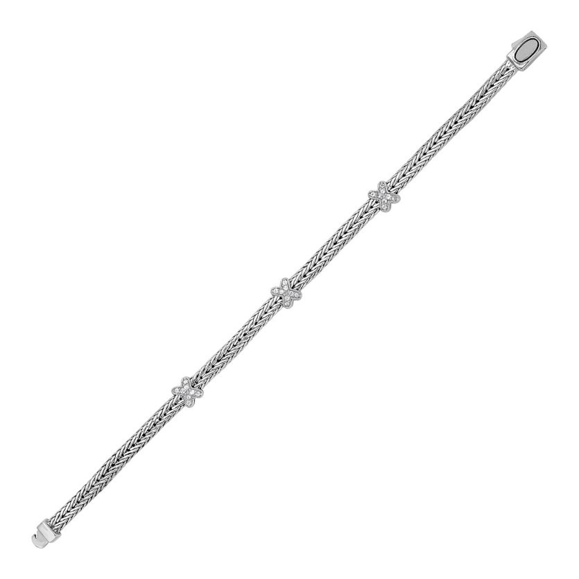 Woven Rope Bracelet with White Sapphire X Accents in Sterling Silver (2.00 mm) - Image 1