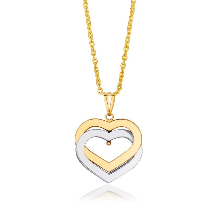 14k Two-Tone Gold Intertwined Hearts Pendant - Image 1