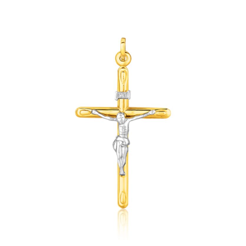 14k Two Tone Gold Cross Pendant - Image 1