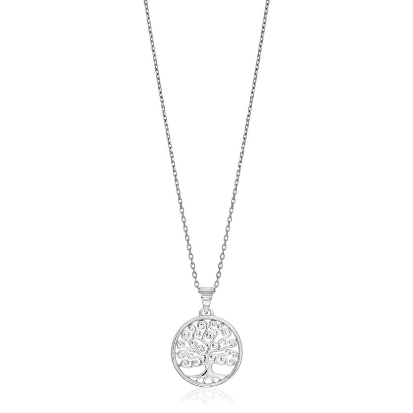Sterling Silver Round Spiral Motif Tree of Life Necklace - Image 1