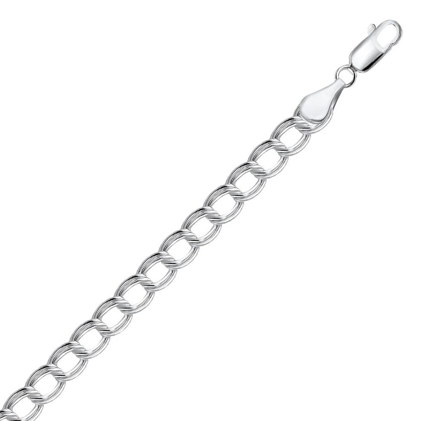 Sterling Silver Ridged Circular Chain Bracelet with Rhodium Plating (6.00 mm) - Image 1