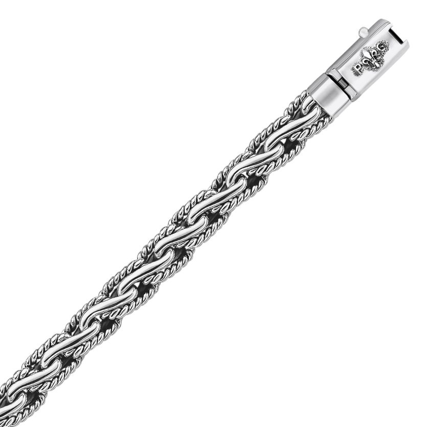 Oxidized Sterling Silver Mens Chain Bracelet in a Cable Motif (8.50 mm) - Image 1