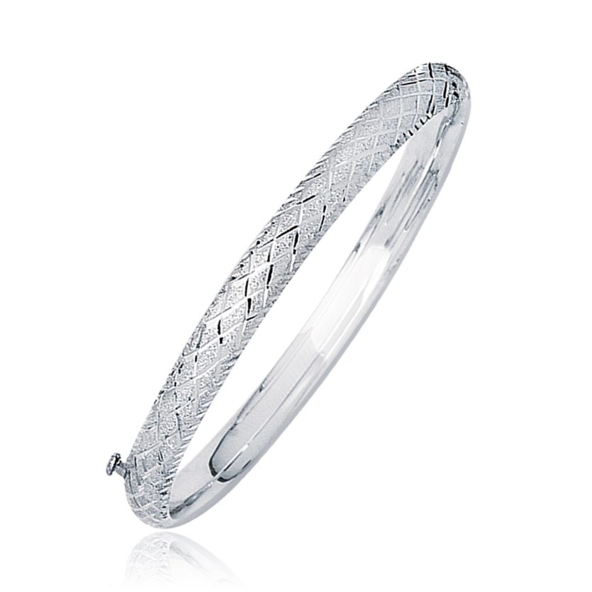 14k White Gold Weave Diamond Cut Dome Children's Bangle - Image 1