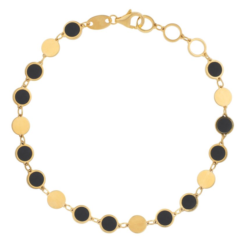 Black Onyx Gem Alternating Bracelet in 14K Yellow Gold (5.00 mm) - Image 2