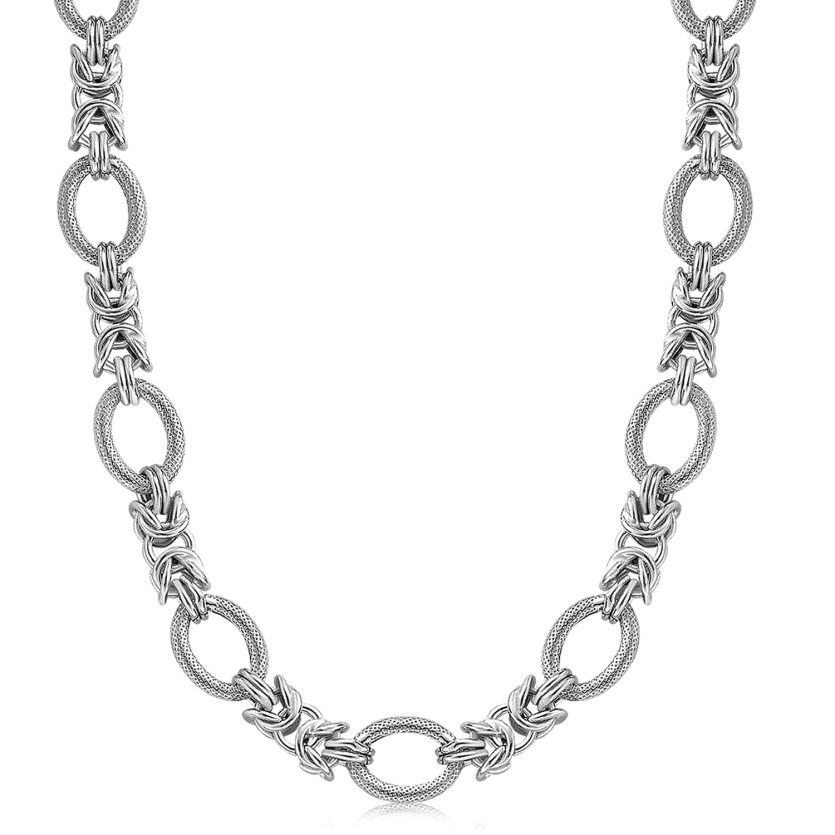 Sterling Silver  Rhodium Plated Knot Style and Textured Oval Chain Necklace - Image 1