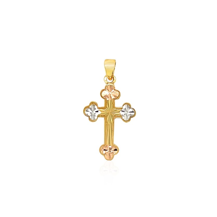 14k Tri Color Gold Cross Pendant - Image 1