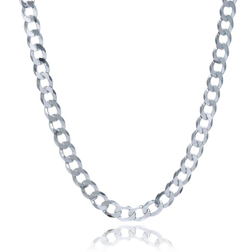 Rhodium Plated Sterling Silver Curb Style Chain (7.90 mm) - Image 2