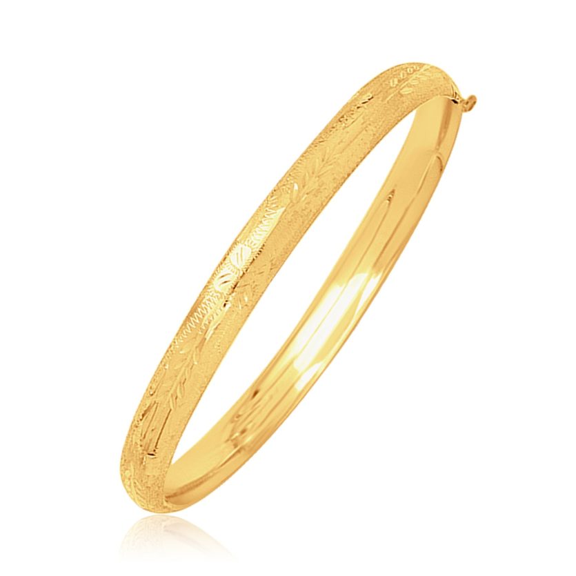 14k Yellow Gold Dome Motif Childrens Bangle with Diamond Cuts (5.50 mm) - Image 1