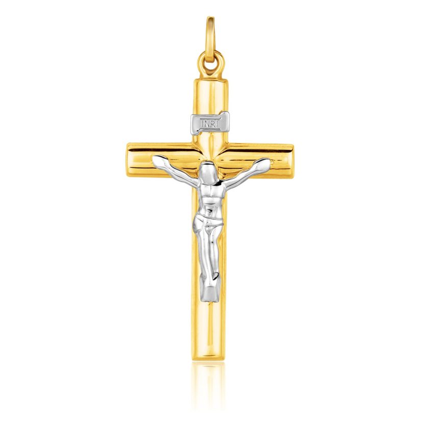 14k Two Tone Gold Cross Pendant - Image 1