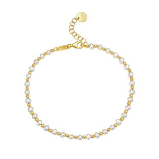 Pearl and Gold Alternating Bead Bracelet in 14K Yellow Gold